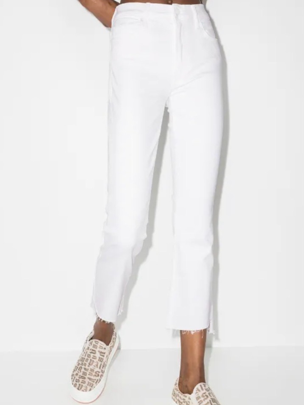 Mother insider crop step fray white